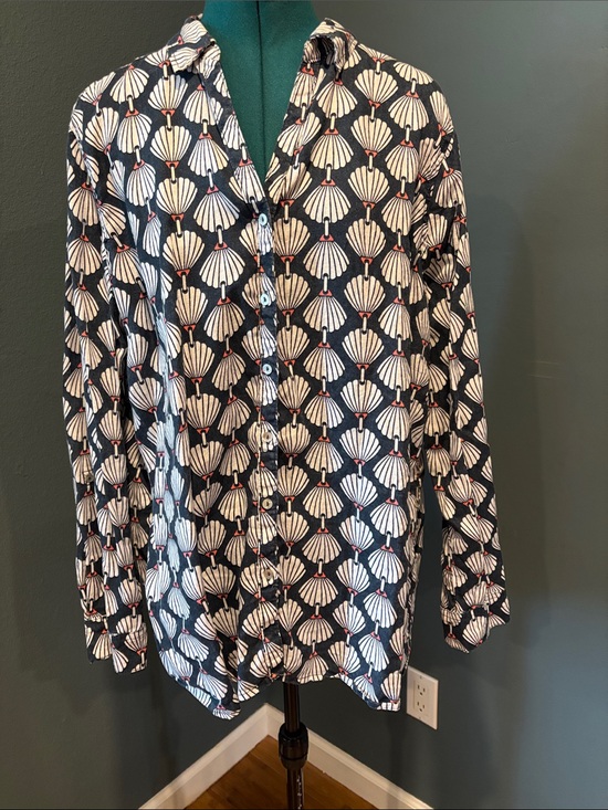Martha Stewart Tops - Martha Stewart Navy Button-Down Shirt with White Shell Motif and Red Dot Accents